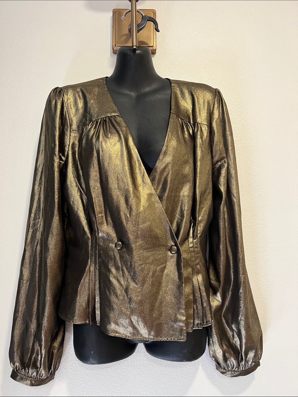 Express X Negin Mirsalehi gold button front puff sleeve blouse size medium